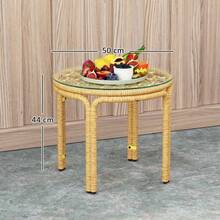 Outsunny Side Table Made Of Polyrattan, Round Coffee Table With Glass Top, Bedside Table, Garden Table, Garden Furniture, Coffee Table, Sofa Table For Living Room, Garden, Terrace, Balcony, Ø50 Cm Yellow On Site - 1 - View 3