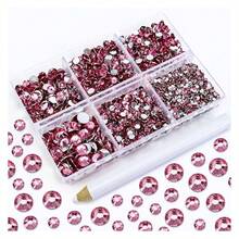 4500PCS Resin Flatback Rhinestone, 2mm 3mm 4mm 5mm 6mm Dark Pink Flatback Rhinestones For Tumblers, Nails Art, Mugs, Bottles, Craft Dration, Loose Bling Glitter Gem Stone - 多色142 - 查看 1