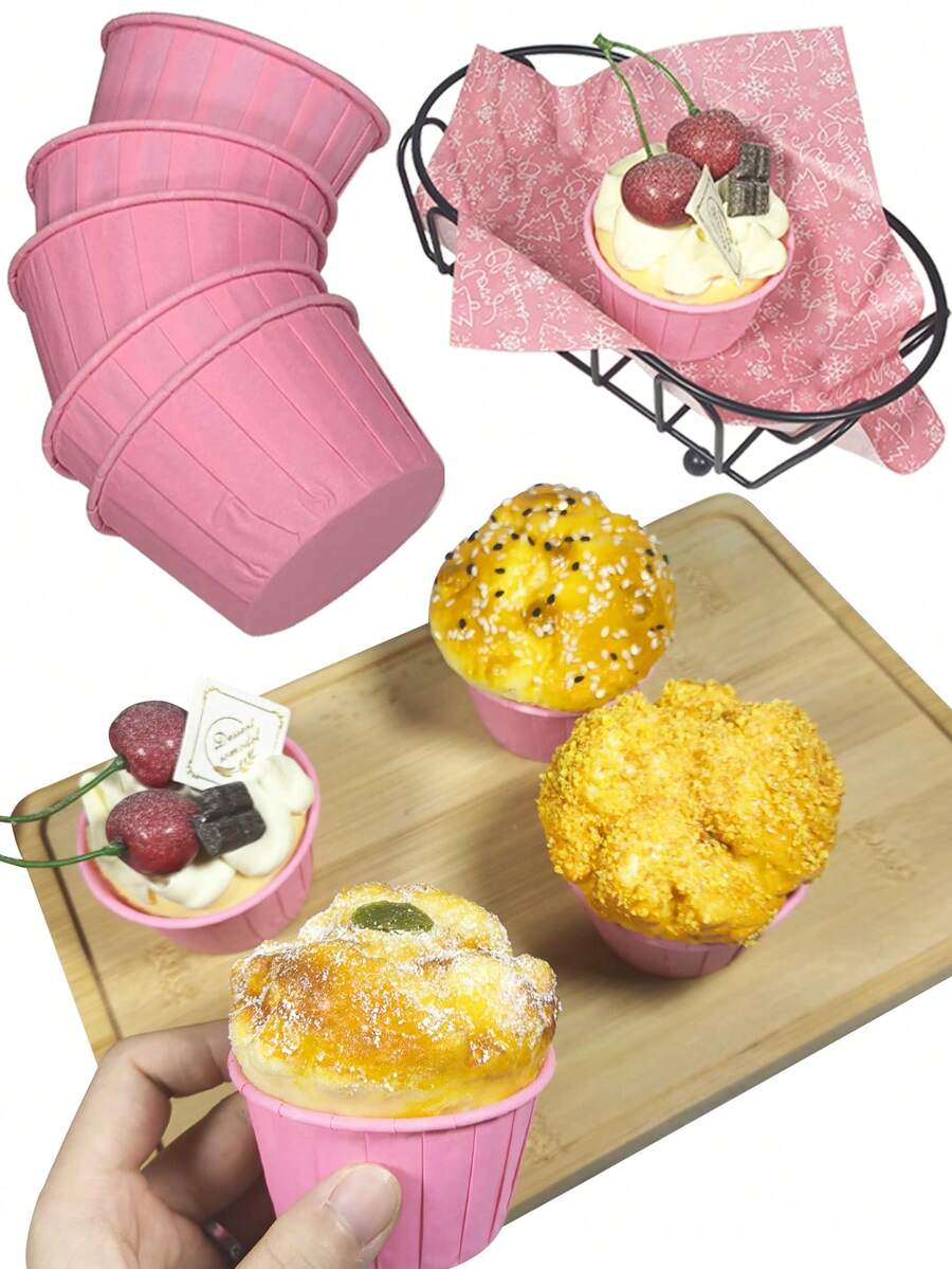 50pcs/100pcs Rose Pink Cupcake Liners, Heat-Resistant Baking Cups, Cupcake Stands, Muffin Molds, Suitable For Weddings, Holidays, Birthdays - Multicolor - View 1