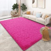 1pc Fuchsia Rectangular Plush Area Rug | Nordic Style Artificial Fur Material, Soft Carpet | Easy Maintenance | Autumn/Winter Home Decor Rug | Suitable For Living Room, Bedroom, Study, Holiday Decoration, Gatherings, All Seasons, Creates Cozy Home Atmosphere - Hot Pink - View 9