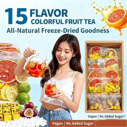15 Flavors Of Fruit Tea, With Added Sugar, A Dried Tropical Blend, And A Variety Of Fruits Rich In Vitamin C, Such As Lemon And Passion Fruit, For A Natural Energy Boost And Perfect Afternoon Tea.