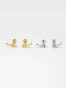 1pc 925 Sterling Silver Koi Fish Flat Nose Stud | Delicate Small Earring | Stackable Earring | Koi Fish Earring | 925 Sterling Silver Jewelry | Suitable For Women's Daily Wear | Sold Individually (Not A Pair) - Multicolor - View 2