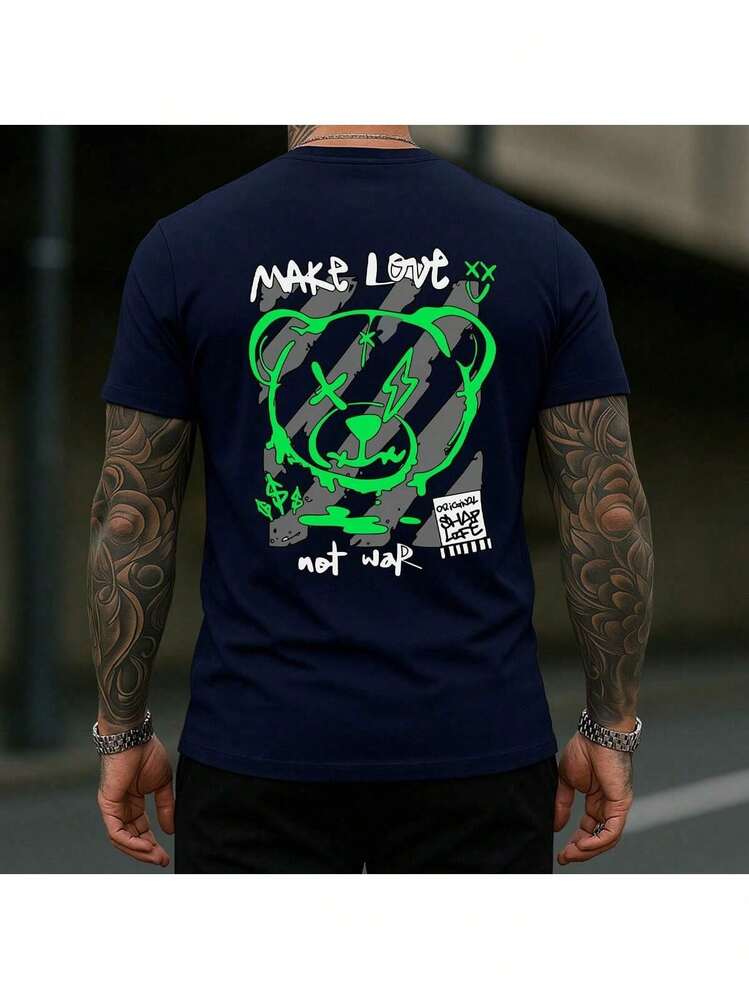 Men's Bear Streetwear T-Shirt, 100% Cotton, Casual Premium Knit - Màu xanh hải quân - Xem 1