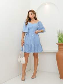 AMY FASHION Short One-Shoulder Dress In DUNA Fabric With Padded Lining, 2025 Fashion. - 藍色 - 查看 6