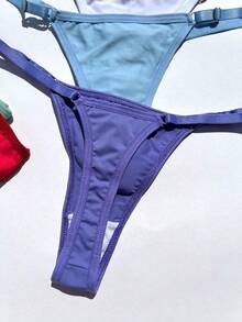 Set Of 5 Thong Panties With Adjustable Straps, Seamless, Polyester, 100% Cotton Gusset, Comfortable For Everyday Wear, Lingerie, Sensual - 彩色 - 查看 8