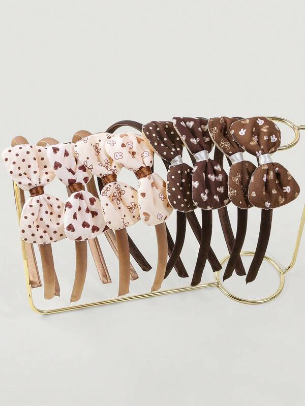 4 قطع/مجموعة شريطة رأس بشكل فراشة للأطفال، أطواق شعر جميلة بنقشات نقاط بيج وبني بشكل قلب وأرنب، إكسسوارات شعر للبنات