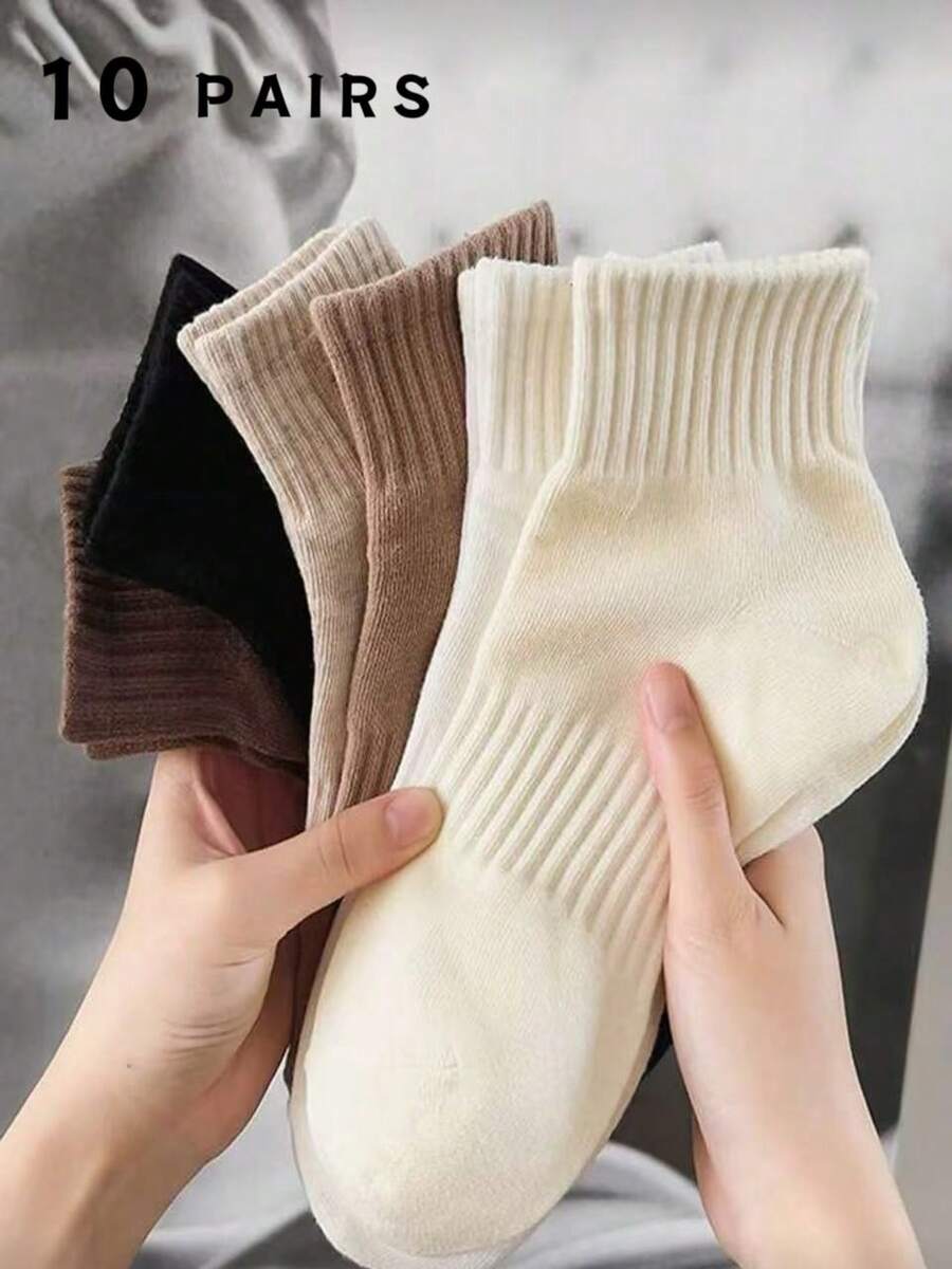 10双混色蝴蝶结抽绳袜，简约优雅的日式小丑休闲风格，舒适透气，适合运动穿着 - 彩色 - 查看 1