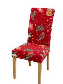 1pc Milk Silk High Backrest Chair Cover, Christmas Gloves, Cake, Candy Cane, Lollipop, Christmas Gift, Pine Cone, Modern Polyester Stretch Dustproof Slipcover For Living Room, Dining Room, Bedroom, All Season, Christmas Chair Cover