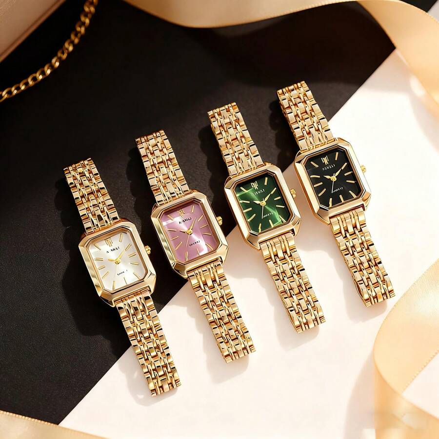 JEWELRYWE Elegant And Simple Women's Watch, Small Luxury Analog Quartz Watch, Removable Alloy Strap, Adjustable Band Size, Rectangular Square Dial, Suitable For Casual Business Wear, Birthday Christmas Gift, With Watch Strap Removal Tool