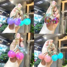 1 Piece Cherry Wallet Pendant Keychain - Red Lip Bag Charm, Purple And Green Resin Fruit, Durable Iron Parts, Suitable Car Keys, Wallet Accessories, Cute Keychain - Quả anh đào xanh trong suốt giống như thạch mạ điện - Xem 1