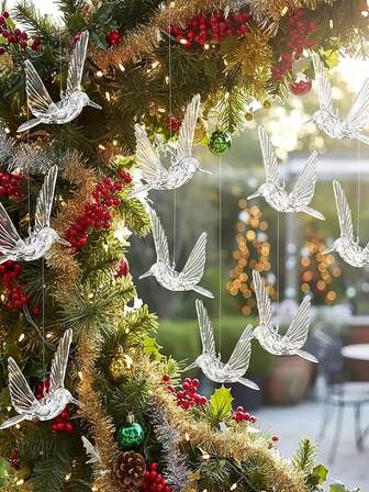 10 Pieces Of Hummingbird Hanging Decorations, Acrylic Transparent Crystal Feather Free Hummingbird Ceiling Decorations, Suitable For Weddings, Birthday Parties, Home Decoration, Party Background Hanging Decoration