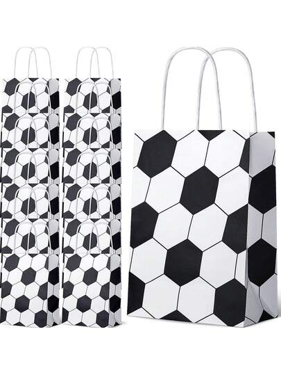 12pcs Soccer Themed Paper Bags, Party Gift Bags, Printed Gift Bags, Sports Snack Bags, Suitable For Adult Birthday Party (Soccer), Birthday Party Gift Bags, Soccer Themed Sports Gift Bags