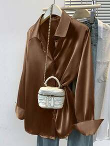 Áo sơ mi satin nữ, kiểu dáng công sở thanh lịch, cài cúc, cổ bẻ, thích hợp cho cả đi làm và đi chơi, phù hợp cho mùa thu, đông, xuân và hè. - Rỉ Nâu - Xem 8