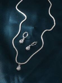 Nooxian 1 Bộ trang sức bạc, Dây chuyền hình sâu bướm lấp lánh, Dây chuyền mặt đá Cubic Zirconia hình giọt nước màu trắng và 1 đôi bông tai, Bộ trang sức nữ - Bạc - Xem 2