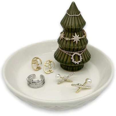 overol Living - Soporte de cerámica para árbol de Navidad verde musgo para joyas, plato, bandeja de baratijas, bonita dración hippie para habitación de adolescentes, regalo de Navidad de Acción de,27712433