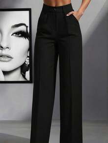 Women's High Waist Pleated Loose Fit Trousers, Suitable For Work And Casual Wear, Spring/Summer - Màu xanh lam - Xem 8