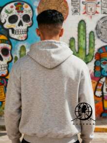 Hoodie Black Bear and Man Graphic Print with Text Urban Streetwear Casual Wear for Men and Women - Gris - Ver 4
