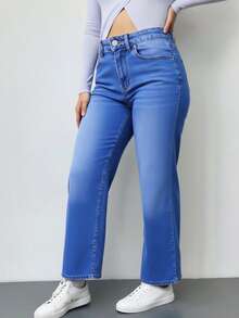 pantalon jeans mujer dama wide leg, recto, pierna ancha, pierna recta, moda stretch comodo, mom - Azul - Ver 2
