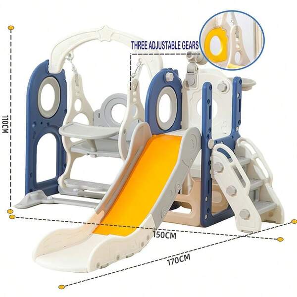 Kids Slide And Swing Set, 8 In1 Toddler Slide Playset With Adjustable Swing And Dining-Plate, Telescope, Music Pla...