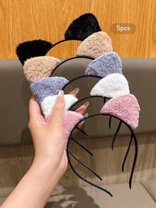 5pcs Cute Korean Style Cat Ear Headbands, Sweet Hair Clips Suitable For Everyday Use - Multicolor - View 8