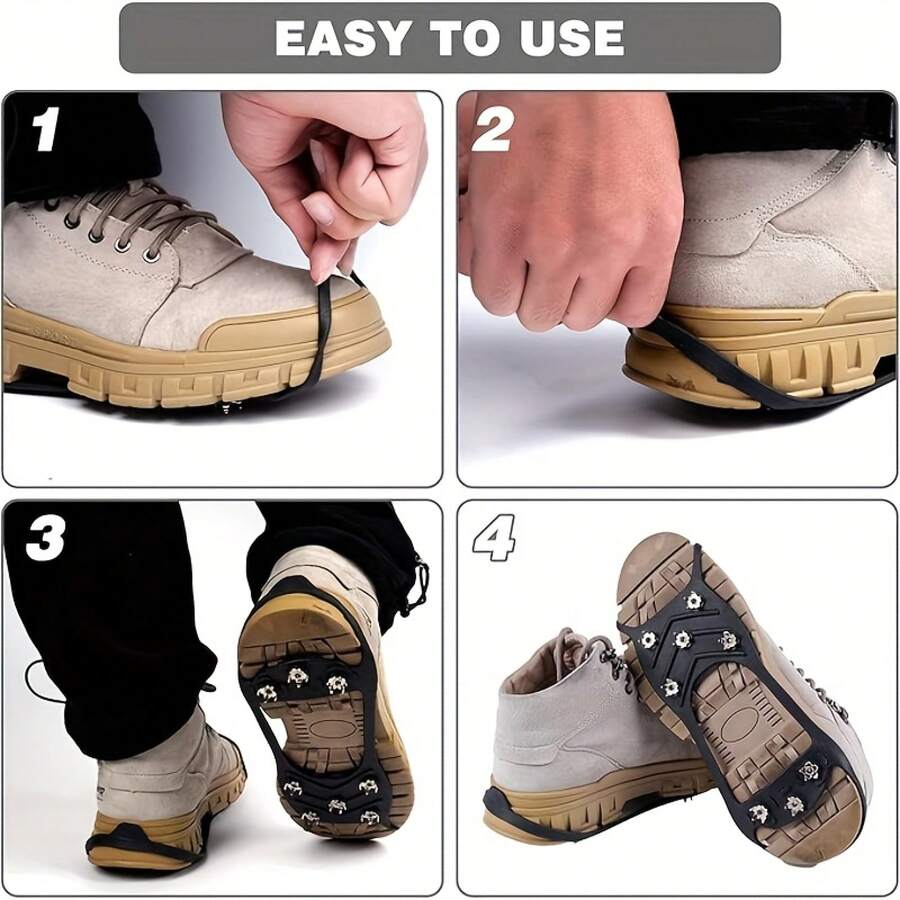 4 Pairs/2 Pairs Anti-Slip Gripper Pointed Ice Gripper Shoes Walking Gripper Shoes Durable Ice Snow Gripper Shoes, Boots With 8 Steel Spikes - 2 Pairs Of -24 Tooth Crampons - View 1