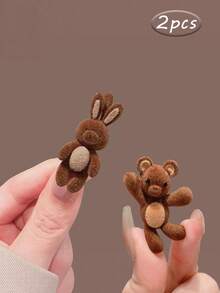 1/2个泰迪熊发夹，眼睛生动，心形脸 - 柔软毛绒侧马尾和刘海夹，适合S码，可爱动物发饰，适合派对、休闲装扮、生日礼物 - 彩色 - 查看 4