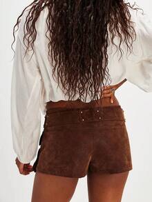 Womens Mini Cargo Skirt Suede Bodycon Low Waist Belted Rivet Y2K Short  Multi-Pocket Skirt Edgy Streetwear Daily Party Outfit - Màu xám đen - Xem 3