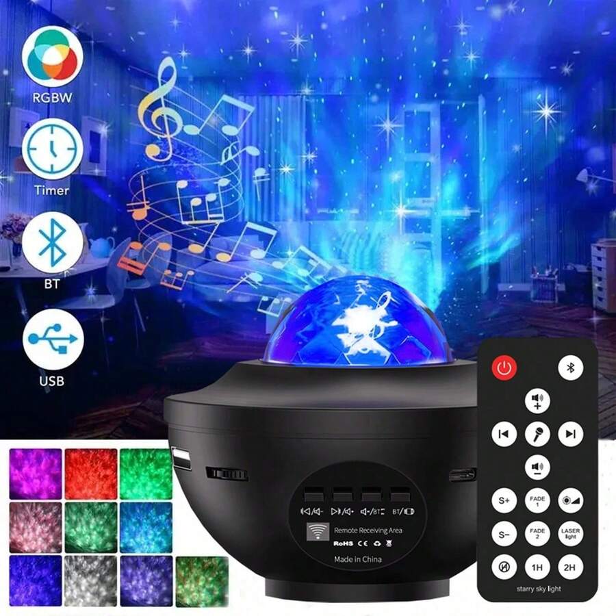 Projector Galaxy Night Light With Ocean Wave Music Speaker Sky Room Decoration Light Projector For Bedroom Decoration Lamps - 星星 - 查看 1