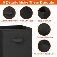 13"X13"X13" 12-Pack Foldable Storage Bins Collapsible Closet & Toy Organization Boxes Space Saving Fabric Cubes For Shelves Black - 黑色 - 查看 4