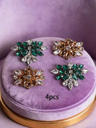 4pcs Multi-Color Artificial Crystal Leopard Print Metal Decor, Fashionable Exquisite Classic Cute DIY High Heel Shoes Decoration, Suitable For Elegant Sexy Ladies Date Shoes, Sneakers, Fashion Brooch Clips, Bag Clips, Home Decor, Versatile Decoration