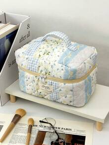 1Pc/Set Bow Knot & Rose Design Quilting Cosmetic Bag, Fashionable Portable Makeup Bag, Multi-Functional Storage Bag For Lipstick, Sanitary Napkin, Coins, Keys Etc, Large Capacity Lovely Wash Bag For Travel Organizer Cosmetic Bag For Travel, Mother's Day Gift, Valentine's Day, Anniversary.