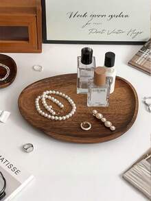 1pc Retro Irregular Walnut Wood Jewelry Tray, Wooden Desktop Storage Organizer Tray For Watches, Perfumes, Diffusers, Stylish Design - Brown - View 10