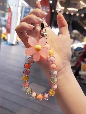 1个多色花朵串珠手机挂饰，背包/相机吊坠