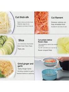 1pc/12-In-1 Multi-Functional Vegetable Chopper, Manual Carrot & Potato Grater/Slicer, Radish Shredder, Kitchen Tool, No Knife Skills Needed, Easy Vegetable Cutting, Time & Effort Saving, Wash & Cut All-In-One, Suitable Vegetable Chopper - Multicolor - View 7