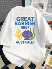 Camiseta gráfica de la Gran Barrera de Coral de Australia - Camiseta casual de manga corta con cuello redondo para mujeres con estampado colorido de vida marina, perfecta para primavera y verano, camiseta de arrecife - Blanco - Ver 2