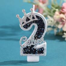 1pc Creative Digital Candle Crown Decoration Cake Decoration Candle, 0-9 Gray Black Shiny Digital Candle, Suitable For Birthday Cakes, Large Holiday Parties - Black and Gray - View 4