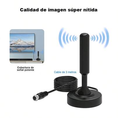 Antena de TV interior para canales locales, HDTV ultracompacta de alta definición, amplifica la recepción de canales, antena para Smart TV con base magnética potente, antenas digitales HD de largo alcance, compatible con 4K 1080P.