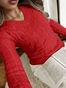 1pc Tween Girls' Fashion Casual Outdoor Minimalist Versatile Commute Sweater, Autumn/Winter - Red - View 3