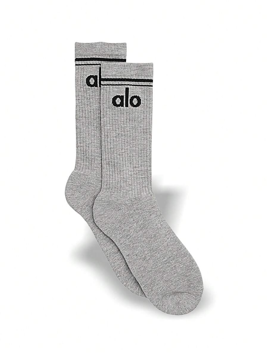 Alo Yoga 男女通用运动袜 吸汗透气保暖 装饰百搭纯色logo 弹性好 易洗速干 运动户外跑步瑜伽日常上学 男女通用灰色 A0357U-GREY - 灰色 - 查看 1