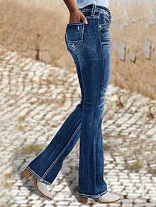 Women's Spring And Summer Breathable Denim Trousers, Craft Flared Trousers, Plus Size Can Be Worn - Dark Wash - View 6