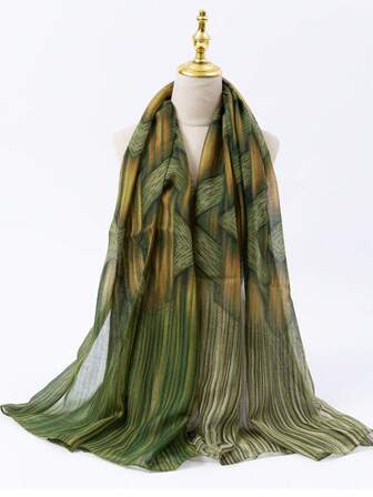 2025亚麻轻盈飘逸黄绿渐变几何条纹时尚优雅百搭显瘦透气防紫外线夏季遮阳伞，春秋季保暖