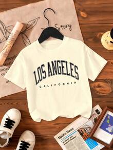 女童卡通印花短袖T恤 - 杏色 - 查看 2