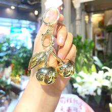 1 Piece Cherry Wallet Pendant Keychain - Red Lip Bag Charm, Purple And Green Resin Fruit, Durable Iron Parts, Suitable Car Keys, Wallet Accessories, Cute Keychain - Mạ điện --- Anh đào vàng - Xem 9
