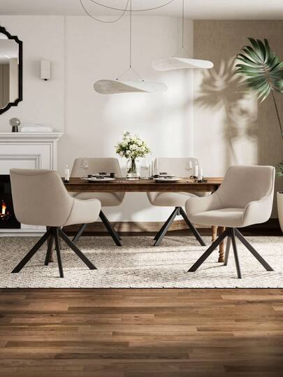Goeurvant Stylish Suit Lapel Upholstered 360° Swivel Dining Chairs Armrests Metal Legs Room, Living Office Set Of Beige view 2