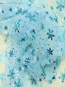 1pc Snowflake Tulle Fabric With Rainbow & Silver Snowflake Decor, DIY Material For Tulle Skirt, Dress, Wedding, Birthday Bouquet - Hot Pink - View 5