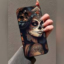 Nueva funda de teléfono con diseño de tatuaje de cráneo, temática de anime y dibujos animados - Compatible con for  17/16E/7/8/Xr/Xs/X/11/12/13/14/15/16Pro Max/Plus, ofrece protección completa contra caídas y golpes, un gran regalo para amigos y familiares. - Negro - Ver 6