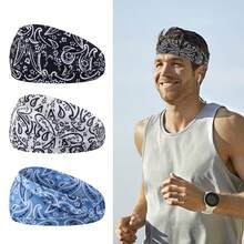 1pc Men Sports Headband, Sweat Absorbent Elastic Paisley Print Fitness Headband