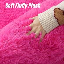 1pc Fuchsia Rectangular Plush Area Rug | Nordic Style Artificial Fur Material, Soft Carpet | Easy Maintenance | Autumn/Winter Home Decor Rug | Suitable For Living Room, Bedroom, Study, Holiday Decoration, Gatherings, All Seasons, Creates Cozy Home Atmosphere - Hot Pink - View 11
