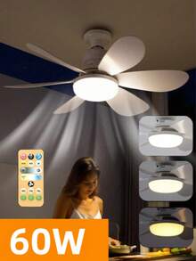 60W Luz de ventilador de techo LED en forma de flor, lámpara de techo con ventilador, base E26 / E27, con control remoto, 3000K-6500K / brillo regulable, tres velocidades de viento, viene con varilla de extensión, 40W - Blanco - Ver 2