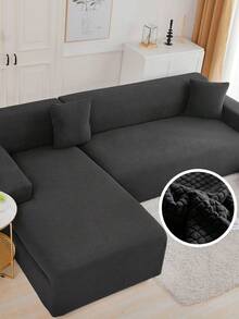 1pc Thickened Waffle Texture Full Coverage Sofa Cover, Modern Minimalist Style Sofa Protector, Suitable For Bedroom, Living Room, Office Sofa Decor In Autumn/Winter, Pillow Cover Not Included - Black - View 7